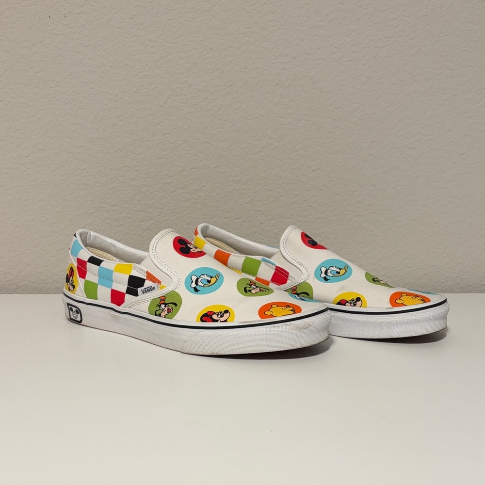 Vans x Disney White Slip-On Sneakers with Disney Characters Mens size 10